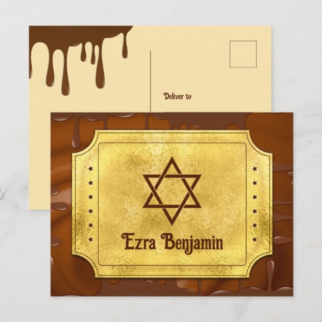 Cartão Postal Chocolate Bilhete Dourado Barra Bat Mitzvah Obriga (Frente/Verso)