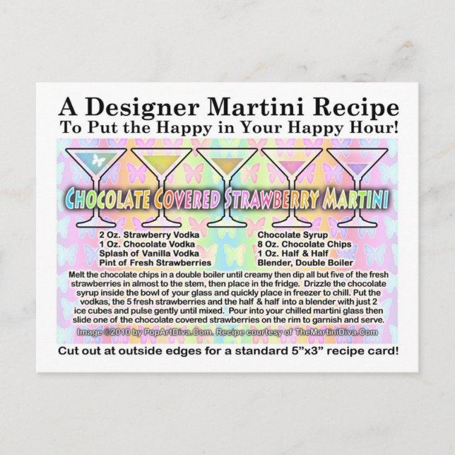 Cartão Postal Chocolate coberto Por Morango Martini Receita Post (Frente)