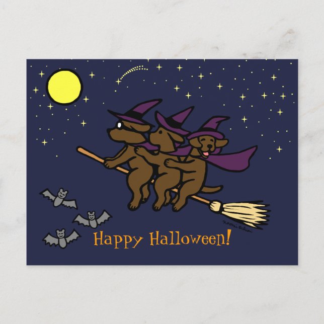 Cartão Postal Chocolate Halloween Labrador Riders! (Frente)