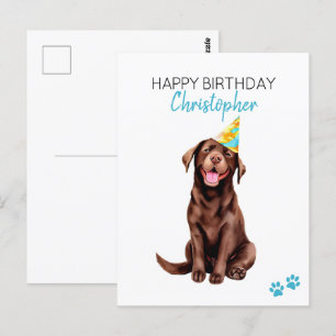 Cartão Postal Chocolate Lab Cachorro Personalizado Feliz Anivers