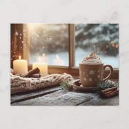 Cartão Postal Chocolate Quente Cozy com Creme e Velas Inverno