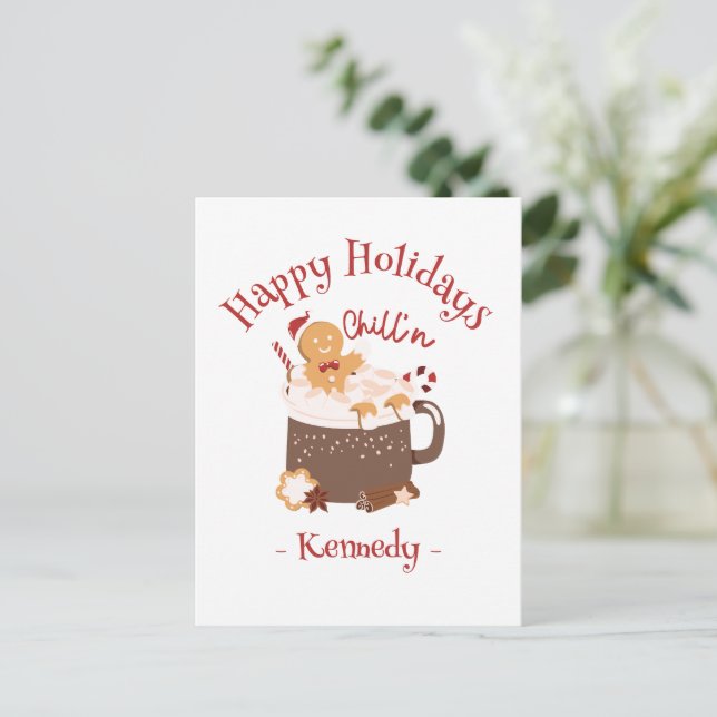 Cartão Postal Chocolate Quente e Pão Gingerido de Natal (Em pé/Frente)