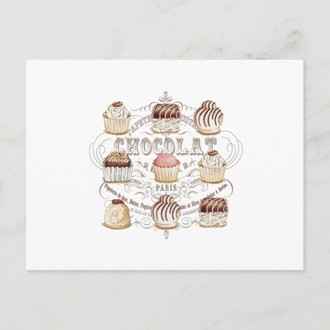 Cartão Postal chocolates franceses antigos modernos (Frente)