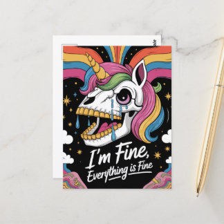 Cartão Postal Chorando o Unicorn Skull Im Tudo está bem