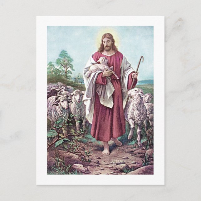 Cartão Postal Christ The Good Shepherd Bernhard Plockhorst 1878 (Frente)