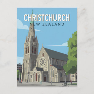 Cartão Postal Christchurch Nova Zelândia Ilustração Arte Viagem