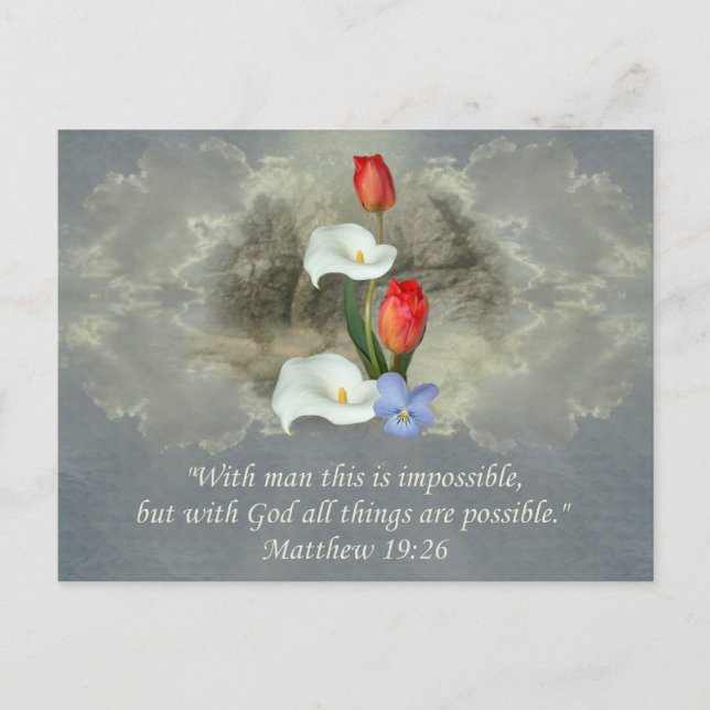 Cartão Postal Christian Faith Art ~ Matthew 19:26 (Frente)