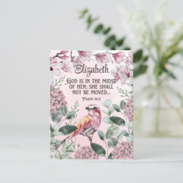 Cartão Postal Christian Scripting Watercolor Bird Flowers Nome P