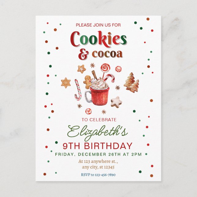 Cartão Postal Christmas birthday cookies and cocoa Festive (Frente)