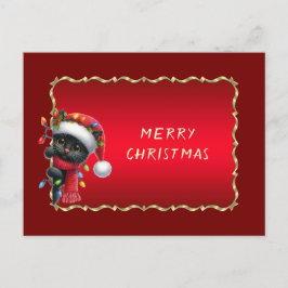 Cartão Postal Christmas Black Cat Holiday
