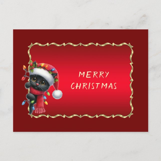 Cartão Postal Christmas Black Cat Holiday (Frente)