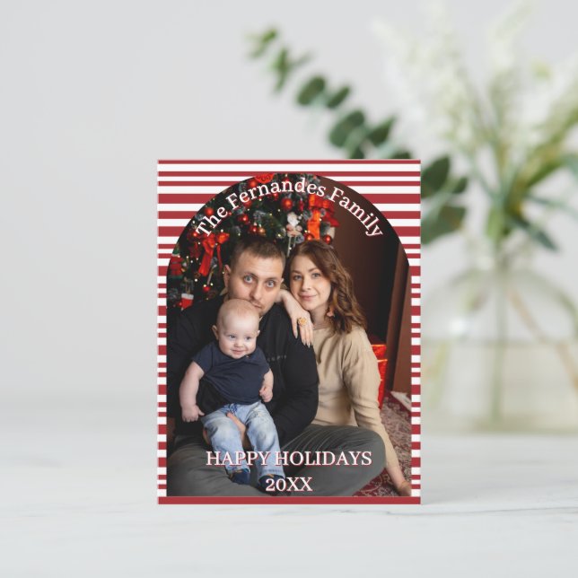 Cartão Postal Christmas Candy Cane Stripes Cutsom (Em pé/Frente)