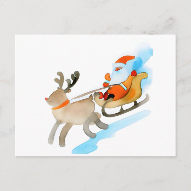 Cartão Postal Christmas Card Best Wishes Santa Claus Rudolph  Fe (Frente)