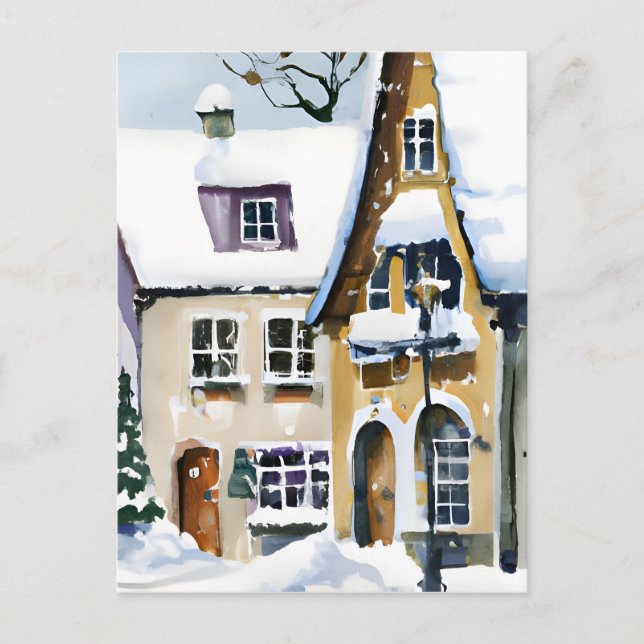 Cartão Postal Christmas Card Best Wishes Winter Town Snow Feiert (Frente)