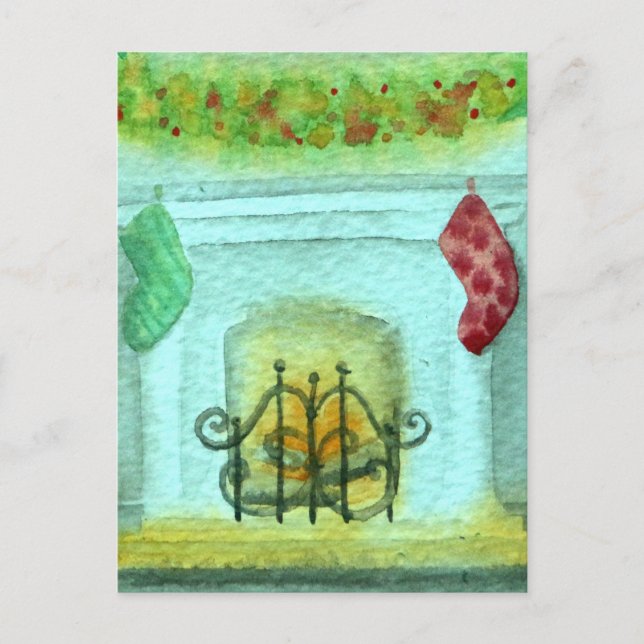 Cartão Postal Christmas Card With A Fireplace (Frente)