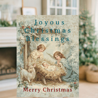 Cartão Postal Christmas card with baby Jesus in a manger and ang