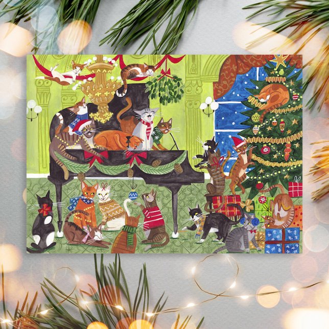 Cartão Postal Christmas Cats playing Piano Holiday Card (Christmas Cats playing Piano Holiday Card)