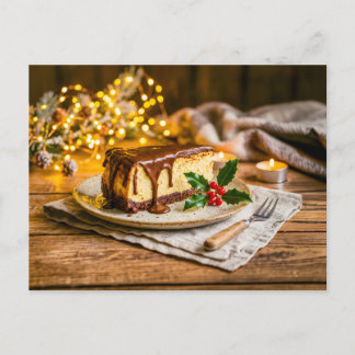 Cartão Postal Christmas chocolate cheesecake on rustic table