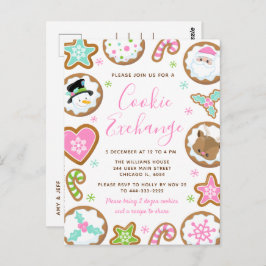 Cartão Postal Christmas Cookie Exchange Pink and Green