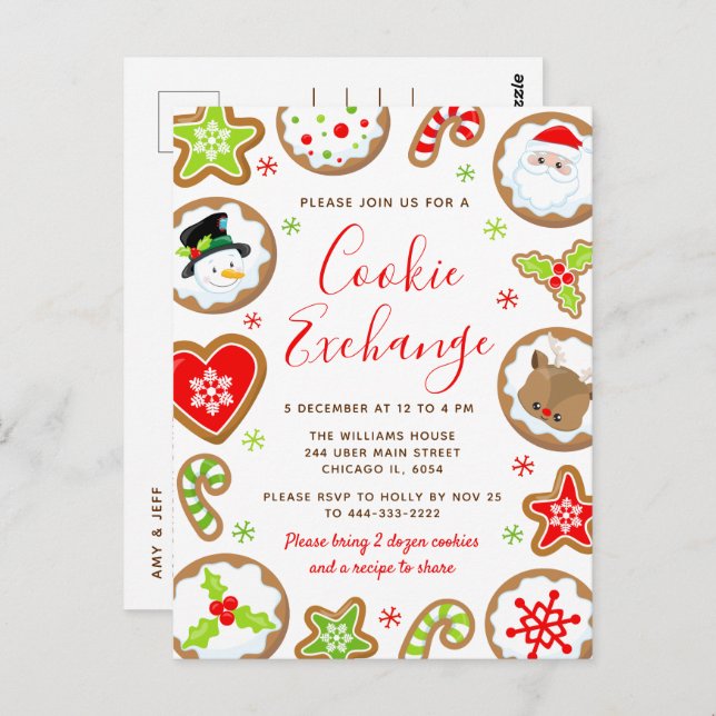 Cartão Postal Christmas Cookie Exchange Red and Green (Frente/Verso)