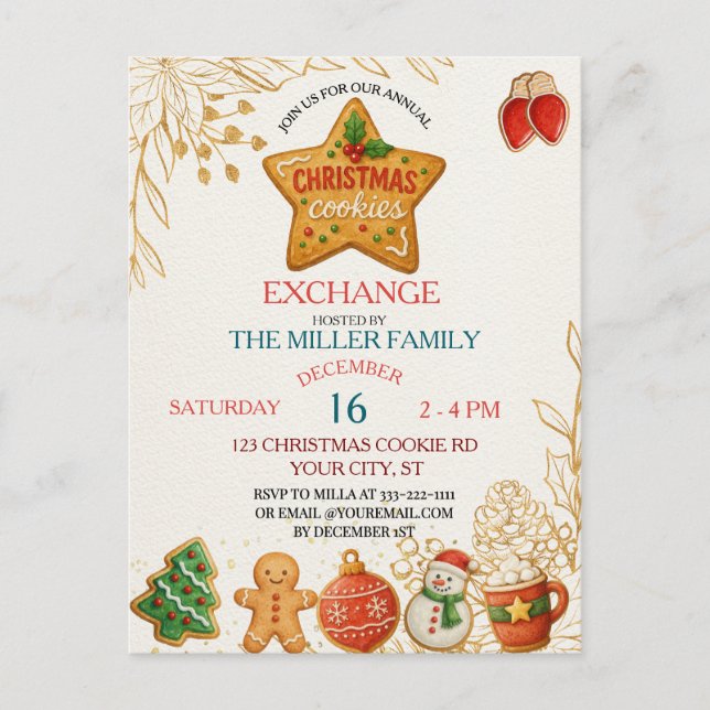 Cartão Postal Christmas Cookie Swap Invitation – Holiday Baking  (Frente)