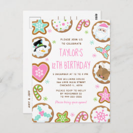 Cartão Postal Christmas Cookies Birthday Party Pink and Green