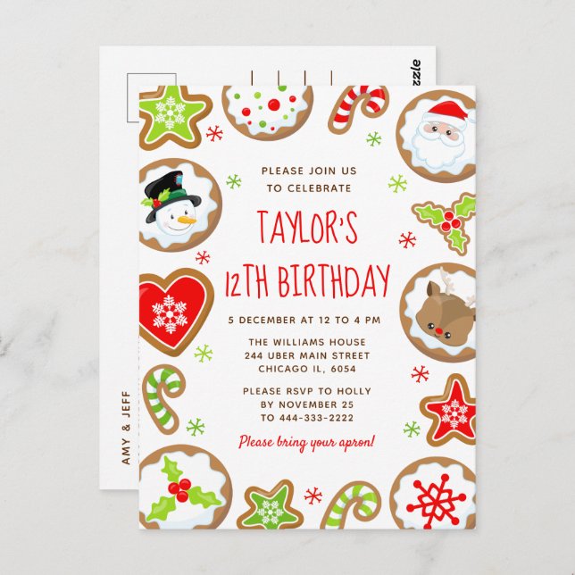 Cartão Postal Christmas Cookies Birthday Party Red and Green (Frente/Verso)