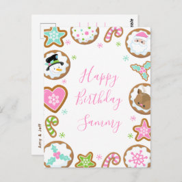 Cartão Postal Christmas Cookies Pink and Green Happy Birthday
