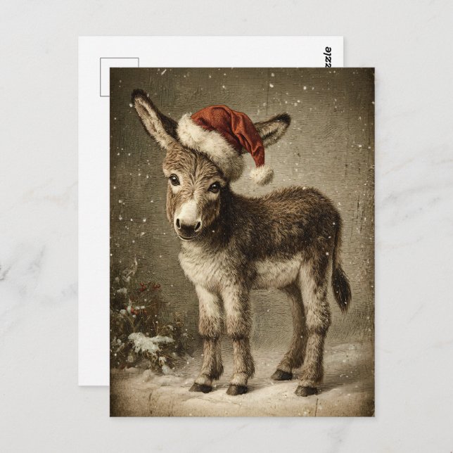 Cartão Postal Christmas Donkey Vintage (Frente/Verso)