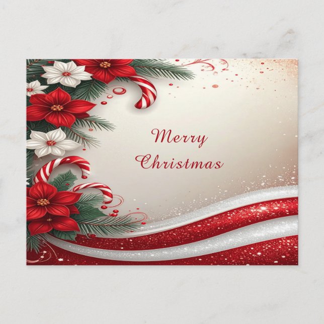 Cartão Postal Christmas Floral Candy Canes Holiday Postcard (Frente)