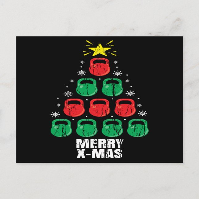 Cartão Postal Christmas Funny Kettlebells Tree Holiday Workout (Frente)