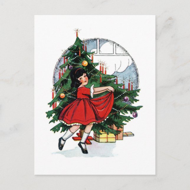 Cartão Postal Christmas Girl Vintage Illustration (Frente)