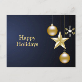 Cartão Postal Christmas Greeting Golden Ornaments Navy Blue