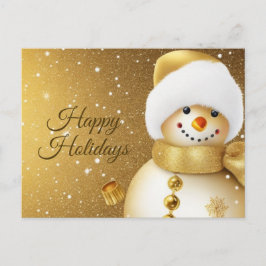 Cartão Postal Christmas Greeting Golden Snowman Holidays