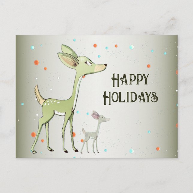 Cartão Postal Christmas Greeting Green Deers Holidays Cute (Frente)