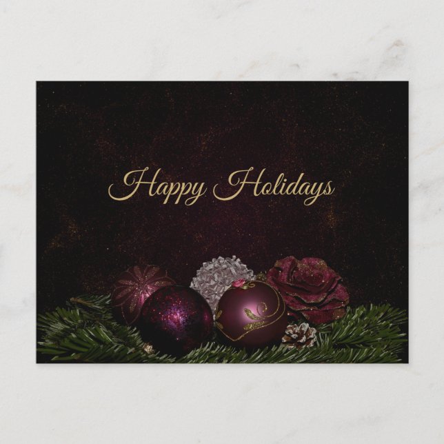 Cartão Postal Christmas Greeting Pink Ornament Green Black (Frente)