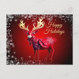 Cartão Postal Christmas Greeting Red Reindeer Winter Holidays