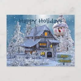 Cartão Postal Christmas Greeting Winter Snowman Blue Rustic