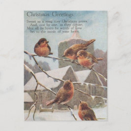 Cartão Postal CHRISTMAS GREETINGS five robins on branches