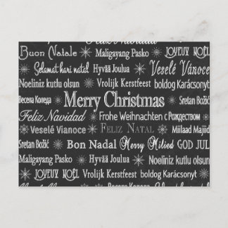 Cartão Postal Christmas Greetings Multiple Languages Chalkboard