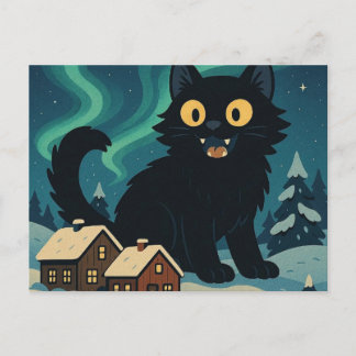 Cartão Postal Christmas Icelandic Yule Cat with Northern Lights