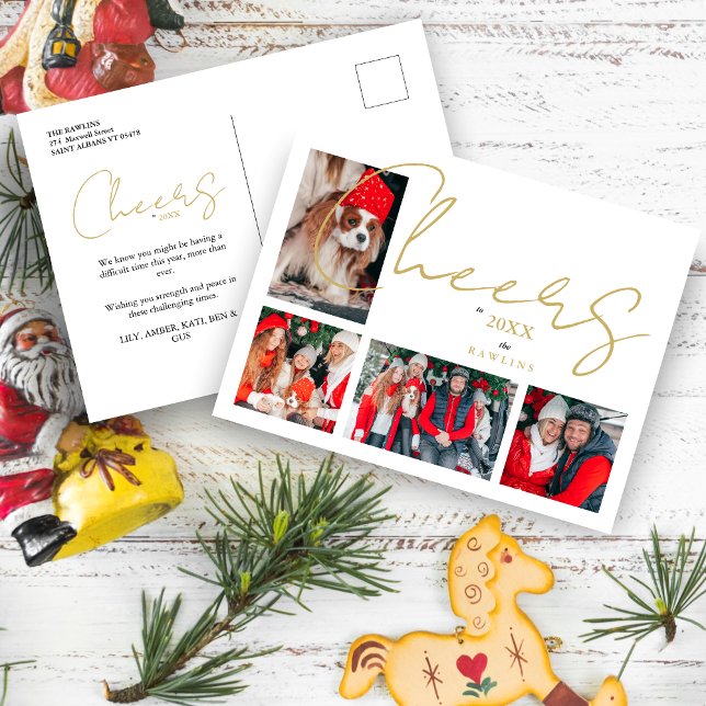 Cartão Postal Christmas Luxury Minimalist 4 Photos Family (Christmas Luxury Minimalist 4 Photos Family Holiday Postcard.)