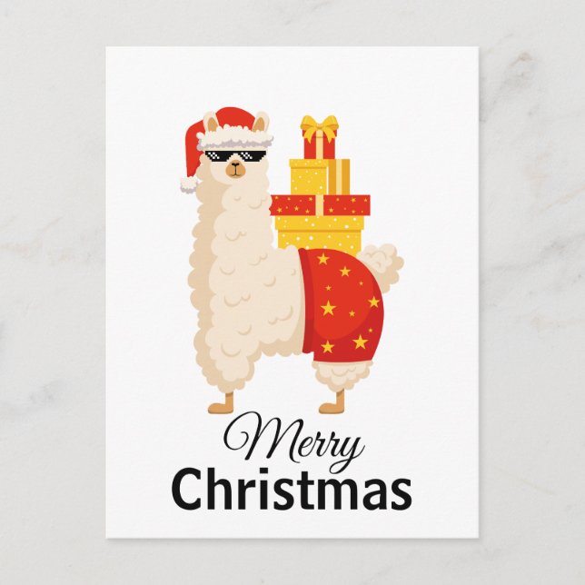 Cartão Postal Christmas Minimalist Funny Disco Santa Llama (Frente)