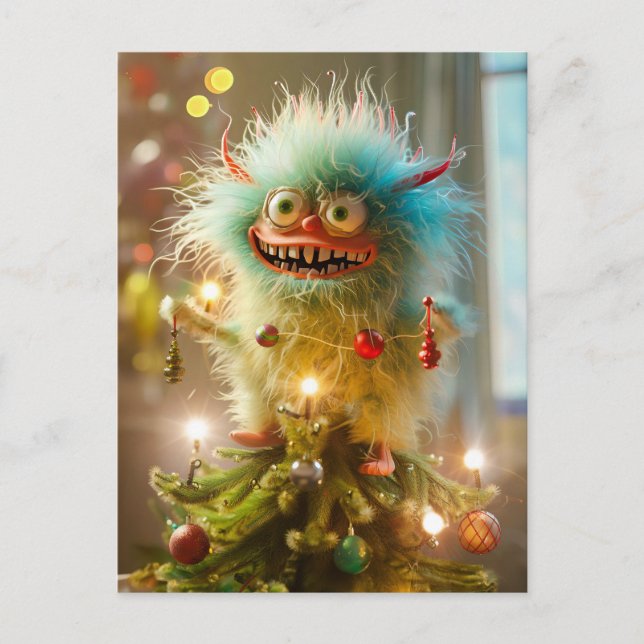 Cartão Postal Christmas monster at Christmass tree (Frente)