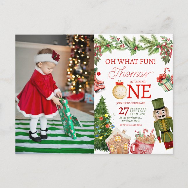 Cartão Postal Christmas Oh What Fun First Birthday (Frente)