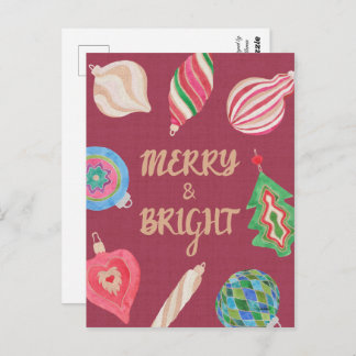 Cartão Postal Christmas ornaments merry & bright Christmas 