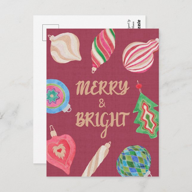 Cartão Postal Christmas ornaments merry & bright Christmas  (Frente/Verso)