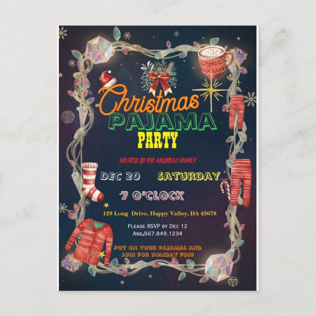 Cartão Postal Christmas Pajama Party | Holiday Family Invite (Frente)