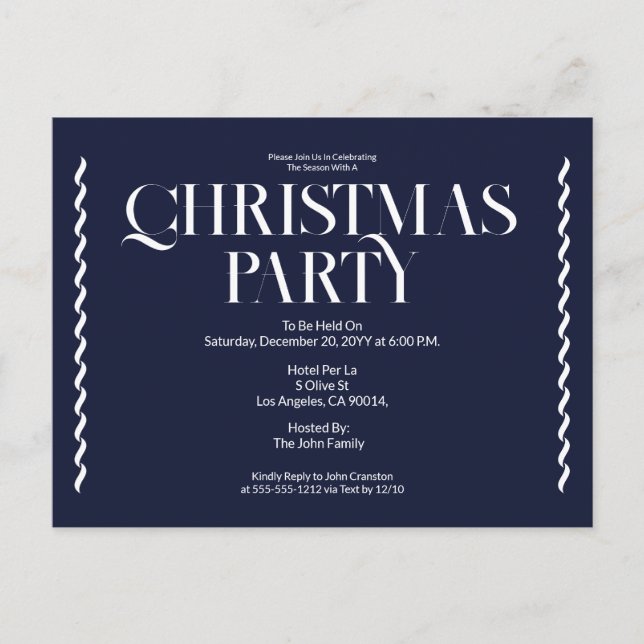 Cartão Postal Christmas Party Vintage Elegant blue Invitation (Frente)