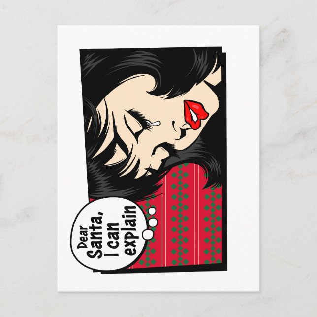 Cartão Postal Christmas Pop Art Girl Santa I Can Explain (Frente)